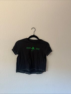 Nike Black Crop Tee with Green Oregon Ducks Graphic
